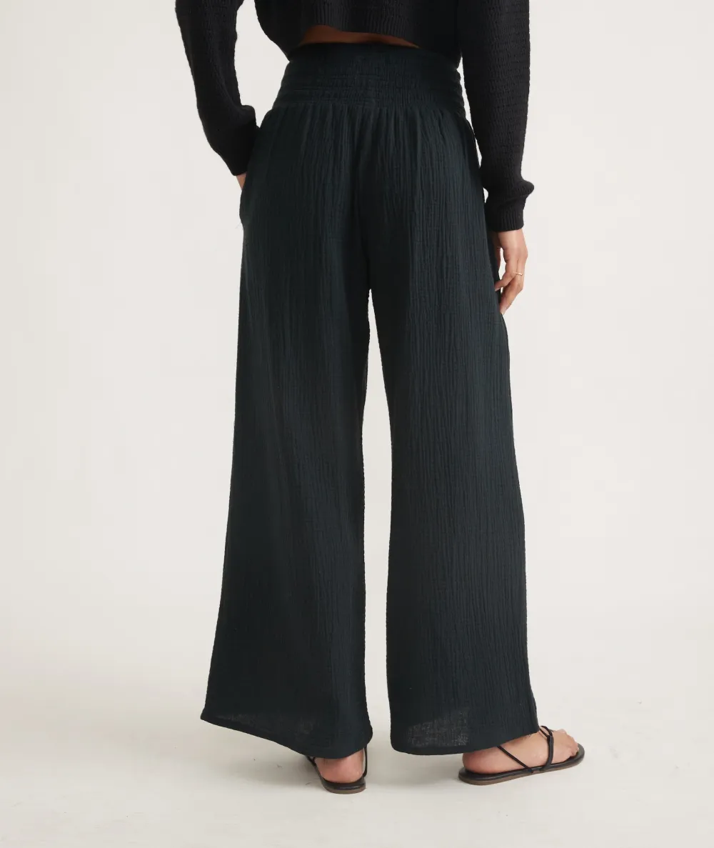 Black Elastic-Waist Palazzo Pants