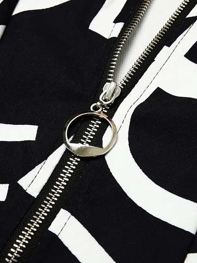 Women's Blazer Formal Casual Daily Baroque Ruffle Full Zip Print Outdoor Work Street Daily Cotton Coat Winter Fall Leopard Black Pink Zipper Stand Collar Regular Fit S M L XL XXL