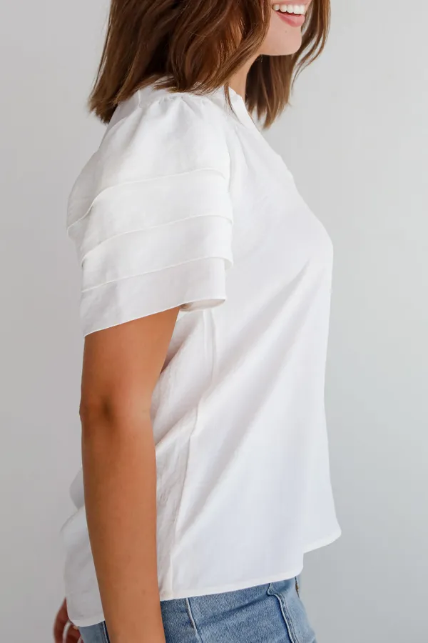 Adorably Captivating Off White Ruffle Sleeve Blouse