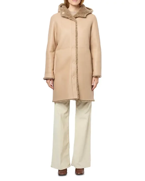 Camel Long Sleeve Leather Coat