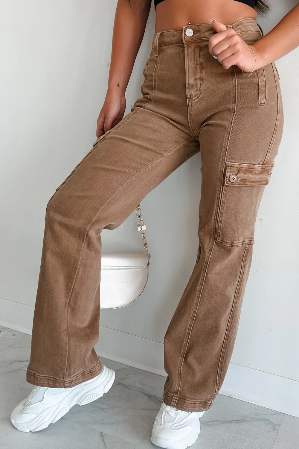 High Rise Wide Leg Risen Cargo Jeans