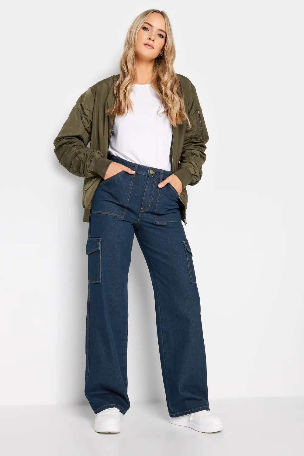 LTS Tall Dark Blue Wide Leg Cargo Jeans