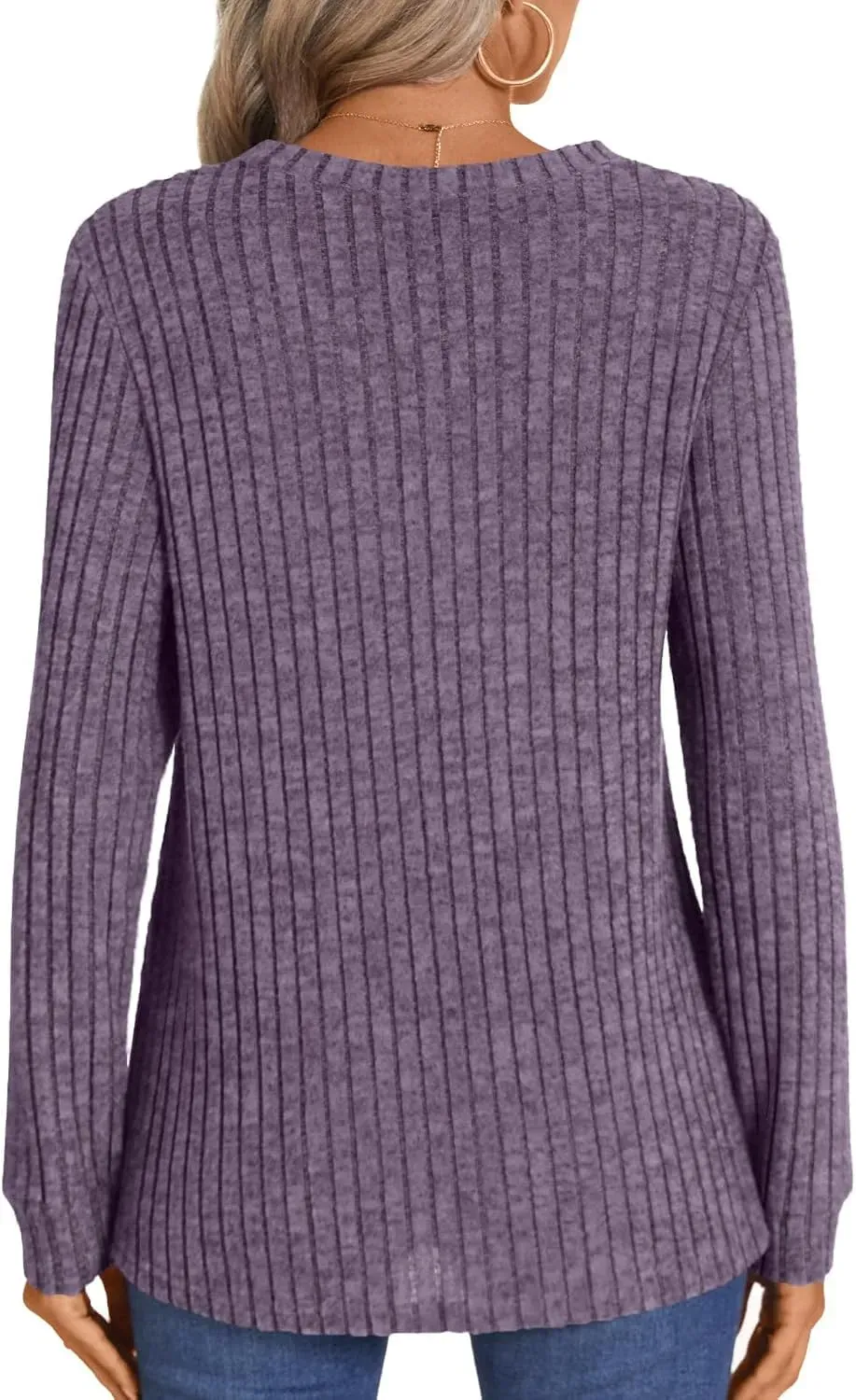 HOTGIFT Womens 2024 Fall Winter Tunic Tops Long Sleeve Casual T-Shirts Soft Comfy Stripe Blouse Lightweight