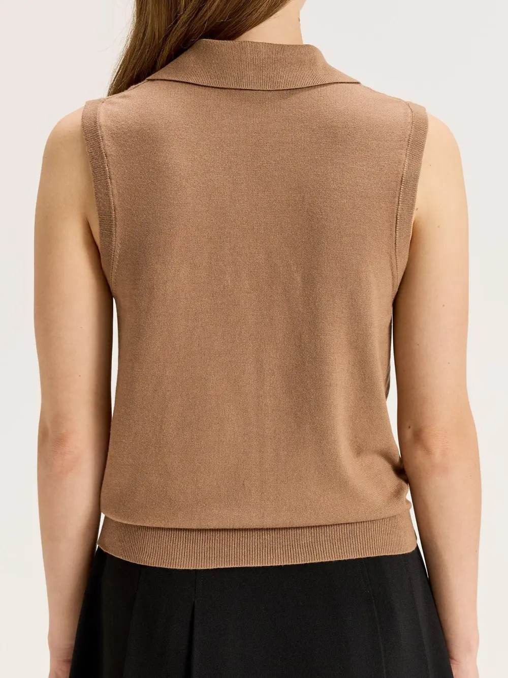 Light Brown Sleeveless Knit Polo Top