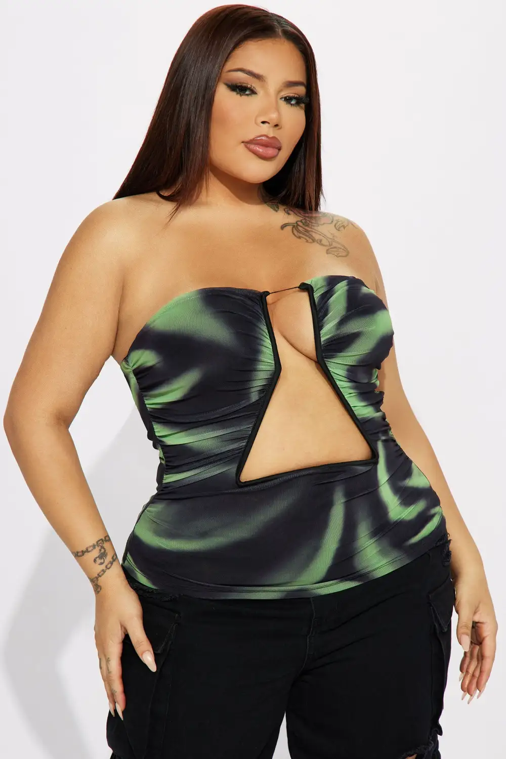 Skylar Printed Mesh Top - Green/combo