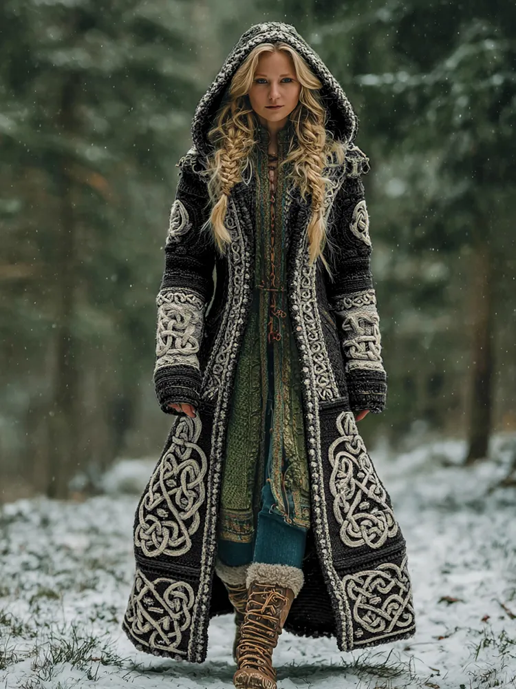 Women's Celtic Knot Irish Art Hooded Knit Cardigan