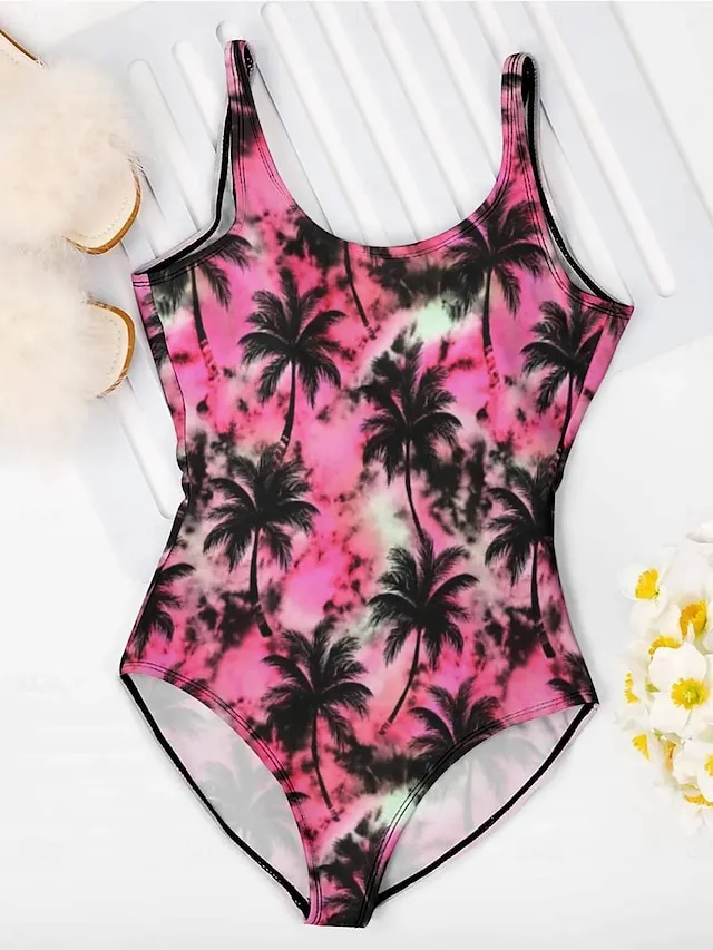 Women's Swimwear One Piece Normal Swimsuit Printing Palm Tree Beach Wear Sexy Bathing Suits