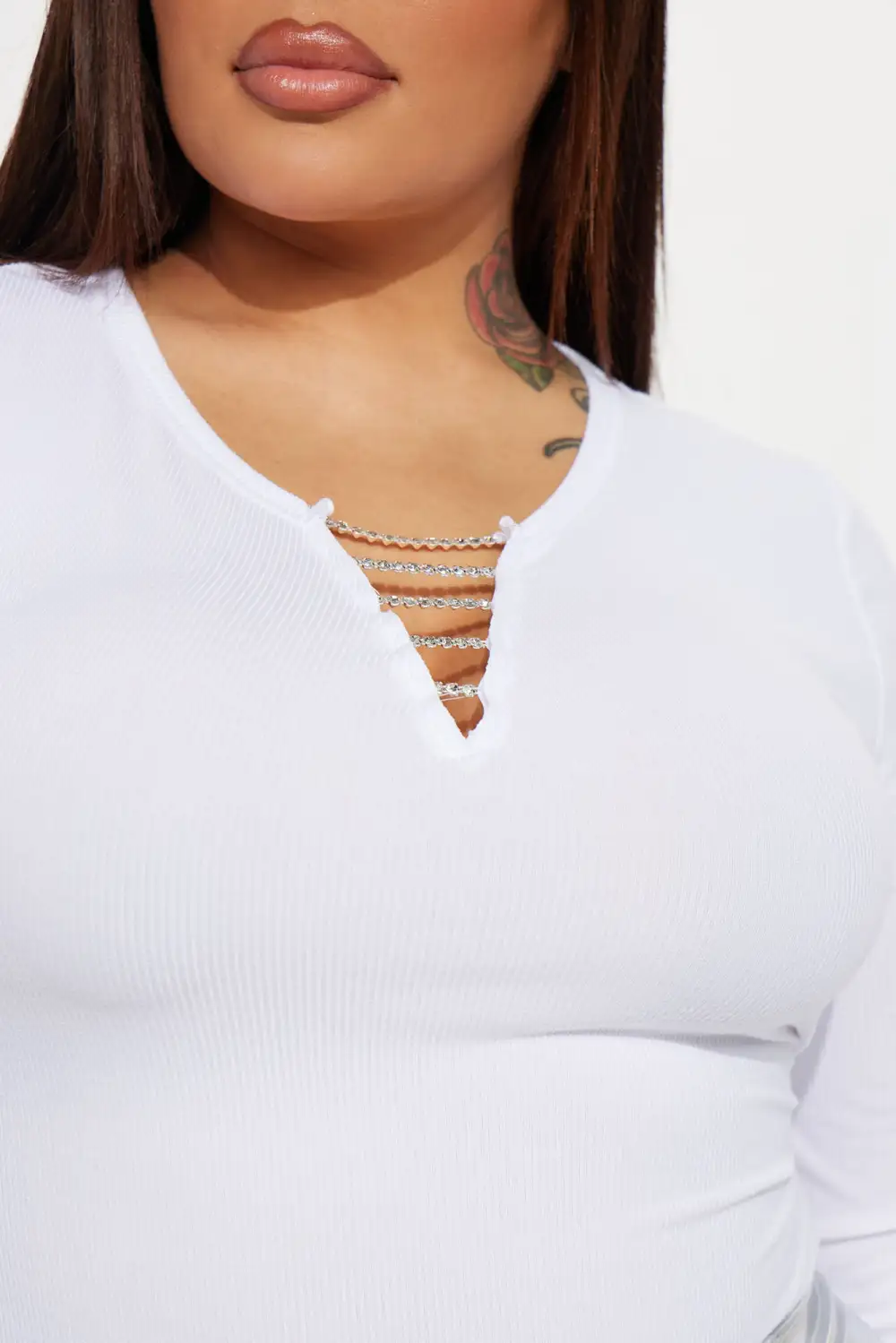 Tiff Rhinestone Bodysuit - White