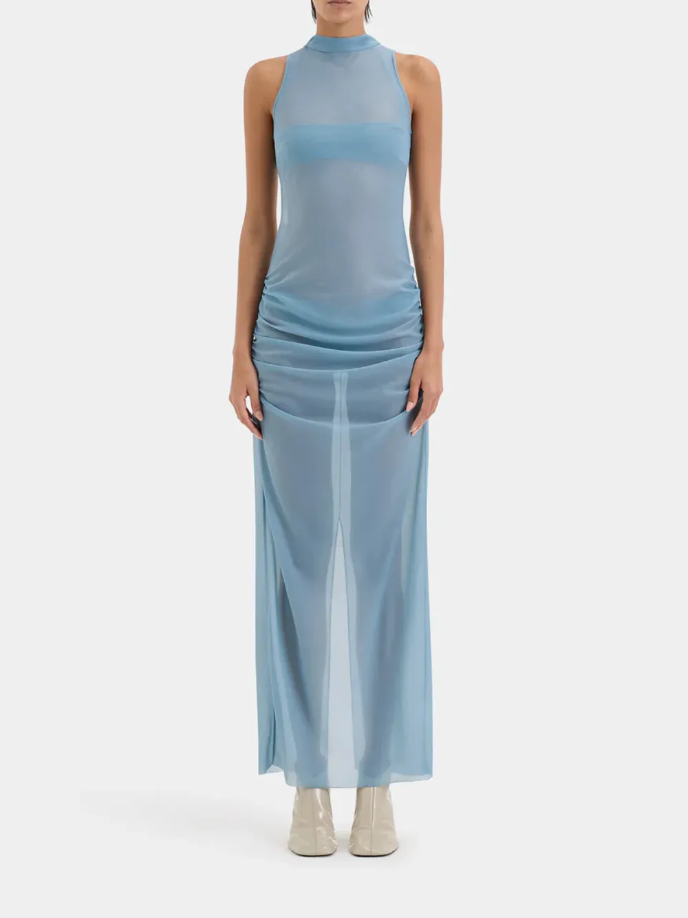 Casual Style Aqua Open Back Dress