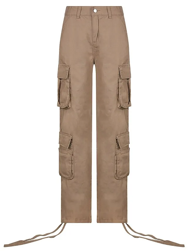 Women's Cargo Pants Pants Trousers Baggy Full Length Cotton Blend Baggy Micro-elastic Mid Waist Fashion Casual Office Black Green S M Autumn / Fall