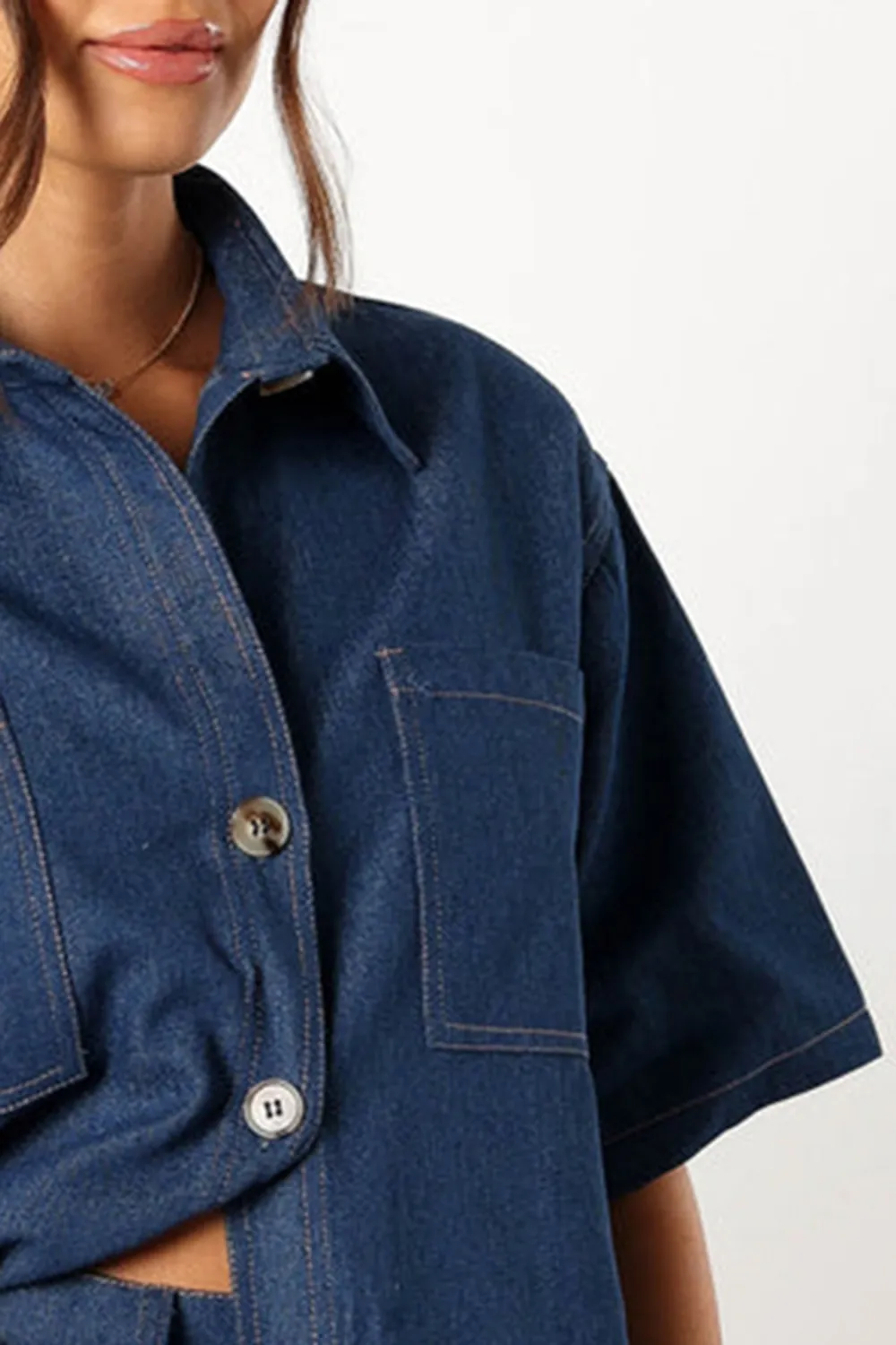 DARK DENIM LOOSE BUTTON DOWN SHIRT