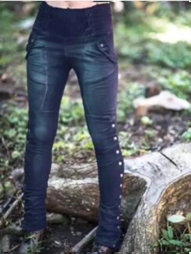 Women's Tights Leggings Cotton Blend Black Blue Khaki Mid Waist Fashion Halloween Casual Weekend Side Pockets Micro-elastic Ankle-Length Comfort Plain S M L XL XXL