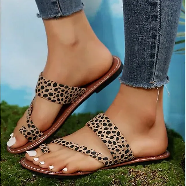 Women's Sandals Slippers Flat Sandals Orthopedic Sandals Bunion Sandals Plus Size Outdoor Daily Beach Summer Flat Heel Classic Casual Minimalism Faux Leather Leopard Leopard