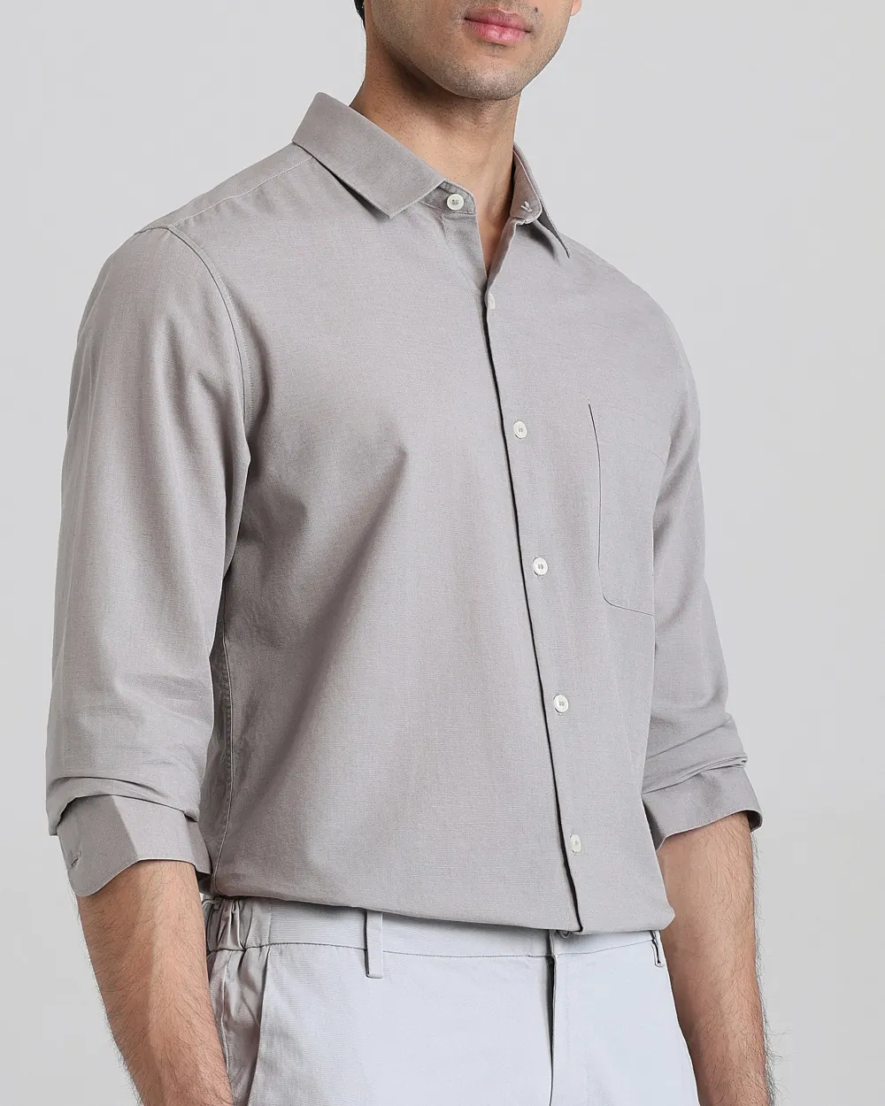 Leisure Simple Daily Slim-Fit Breathable Light Grey Shirt