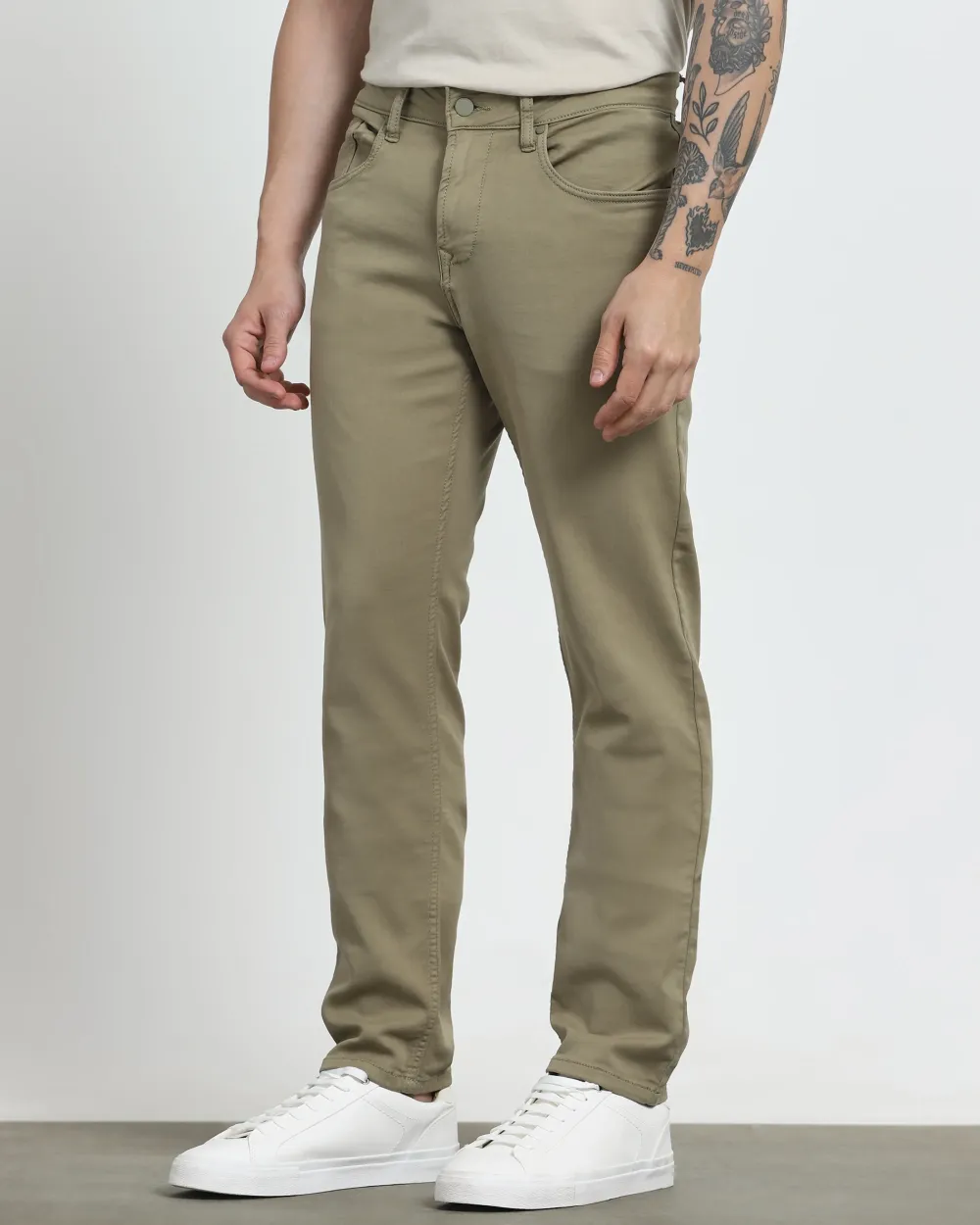 Classic Versatile And Comfortable Straight Light Olive Jeans