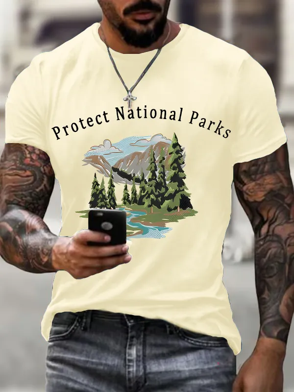 Men'S T-Shirt Men'S Retro Protect Our National Parks Printed Casual Crew Neck T-Shirt