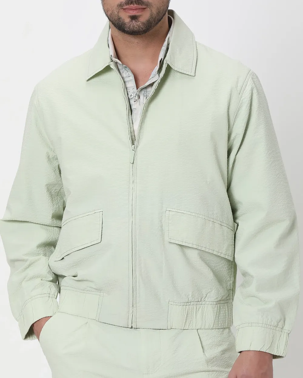 Versatile Comfortable Slim-Fit Light Green Cotton Jacket