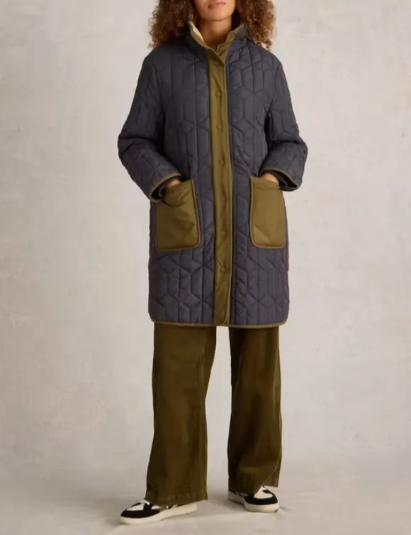 High Neck Lined Quilted Coat