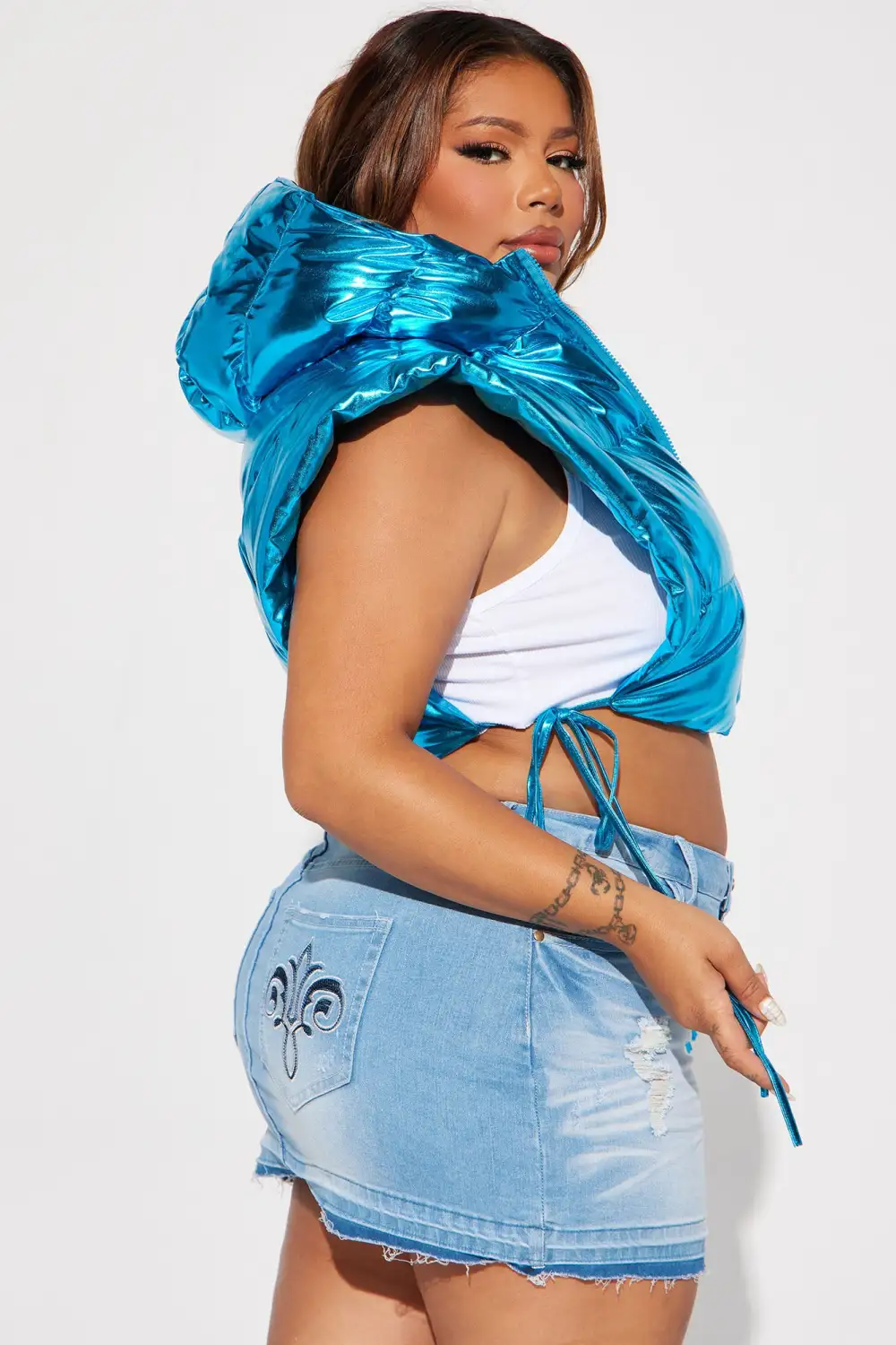 Euphoria Metallic Puffer Vest - Turquoise