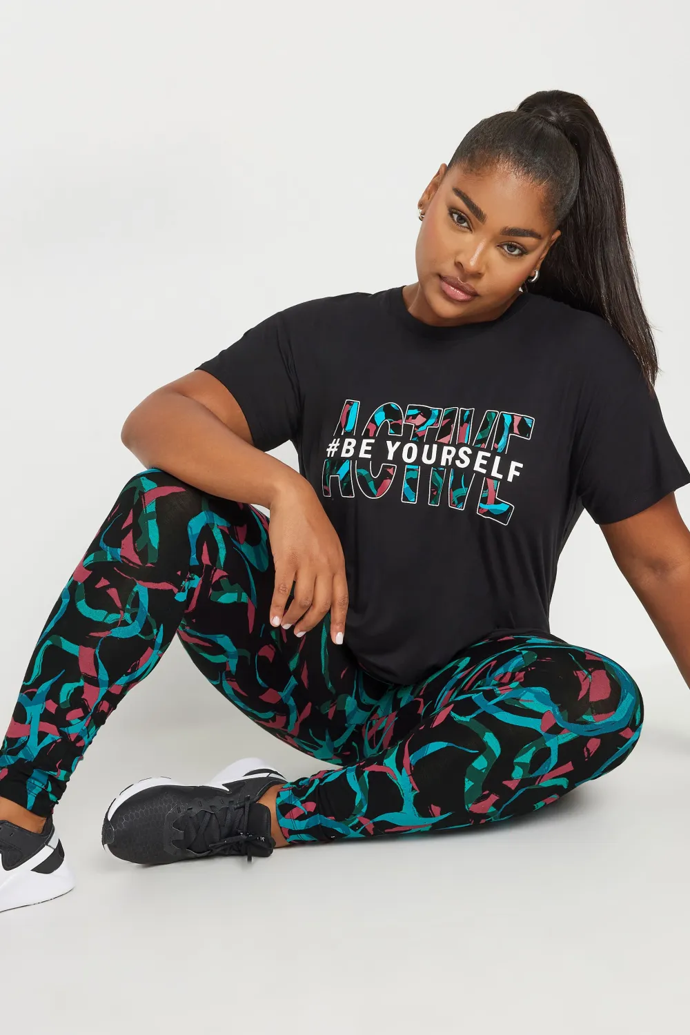 YOURS ACTIVE Curve Black Swirl Print Leggings