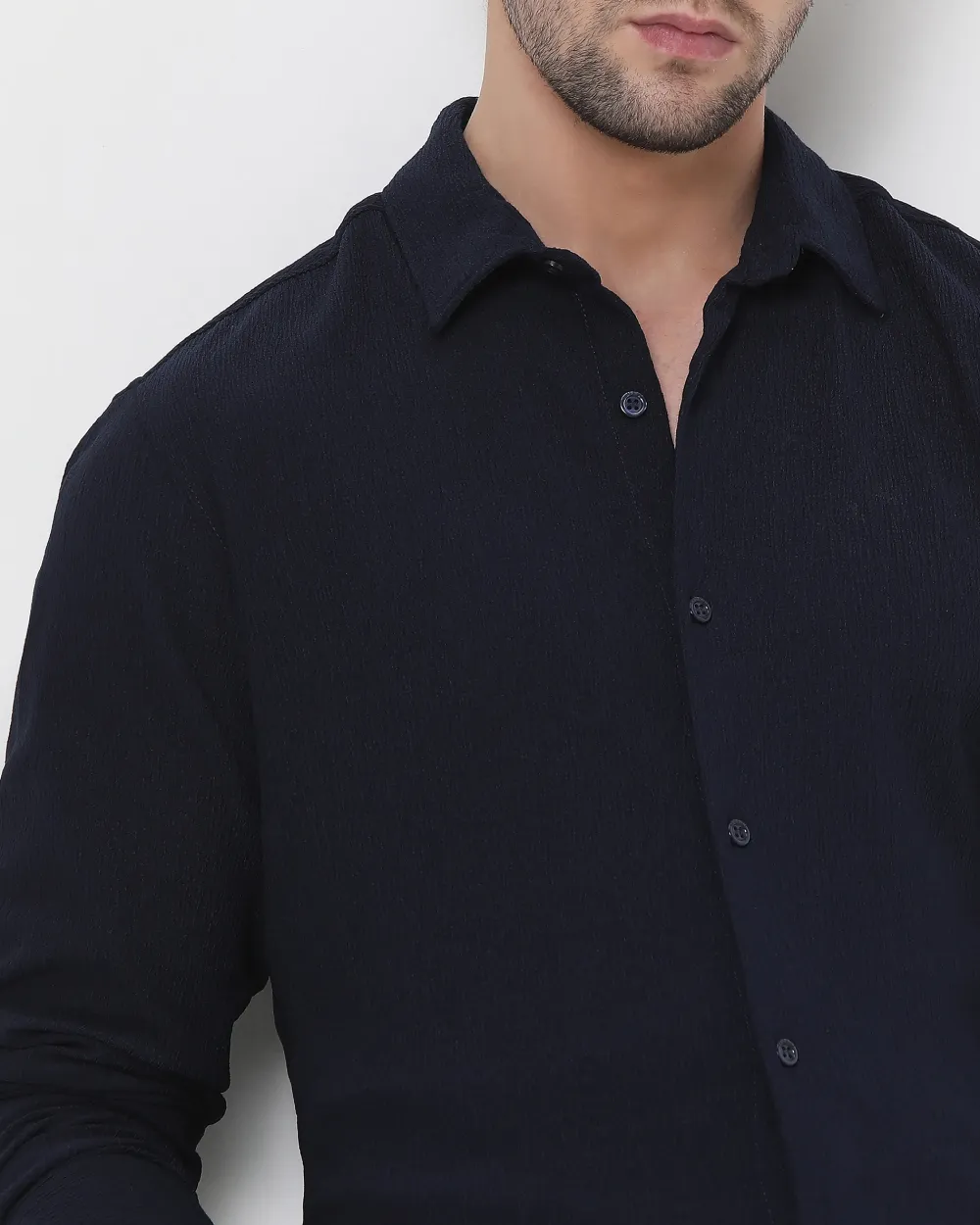 Simple And Comfortable Slim-Fit Breathable Navy Shirt