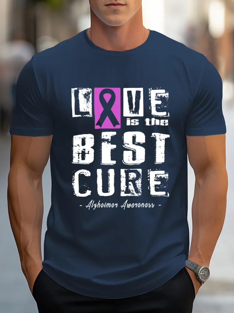 Love is the best cure Alzheimer's Disease Awareness Men's Print V-Neck T-Shirt