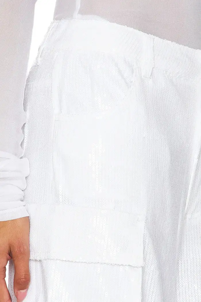 White Sequin-Embellished Wide-Leg Pants