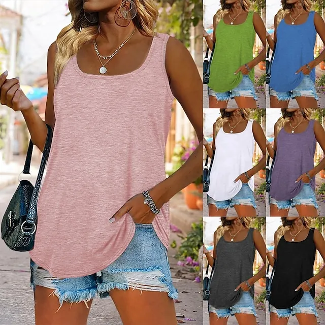 Tank Women's Black White Pink Solid / Plain Color Daily Basic Square S
