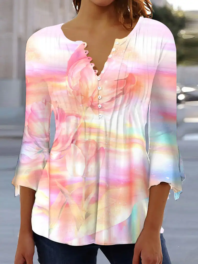 Women's Colorblock 3/4 Sleeve V-neck Top