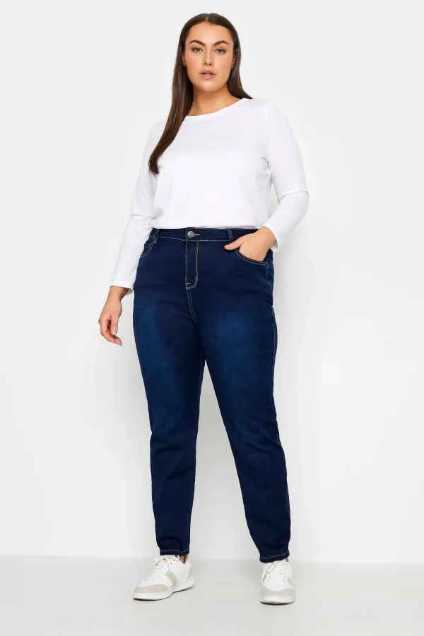 Evans Dark Blue Stitch Detail Skinny Jeans