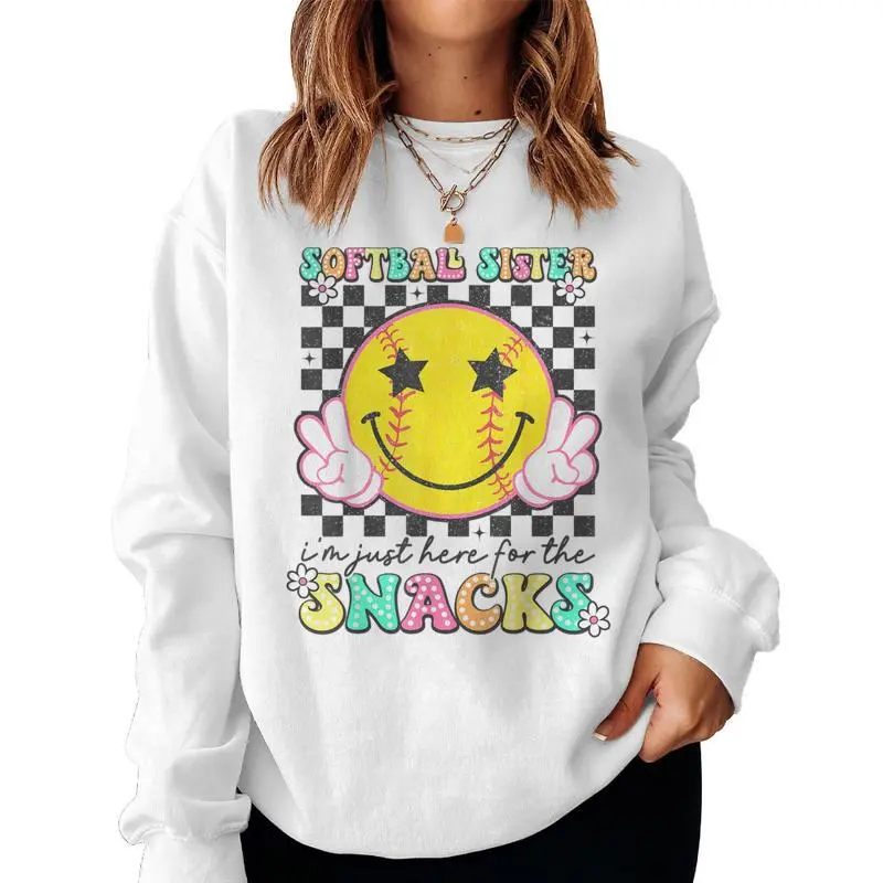 Retro Groovy Softball Sister I'm Just Here For The Snacks Women Sweatshirt