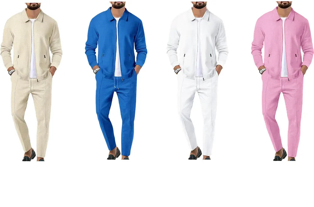 Men's Plain Zip Up Jacket & Drawstring Waist Pants Tracksuit Set, Men's Sportswear for Gym Workout Running, Casual Gym Wear, Tracksuit Outfit, Athletic Tracksuit, Casual Activewear, Gym Clothes Set, Athleisure Wear Set