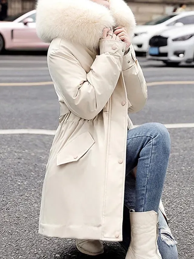 Women's Winter Jacket Winter Coat Parka Hoodie Jacket School Outdoor Street Winter Fall Long Coat Regular Fit Warm Breathable Simple Casual Daily Comfortable Jacket Long Sleeve Solid Color Pure Color
