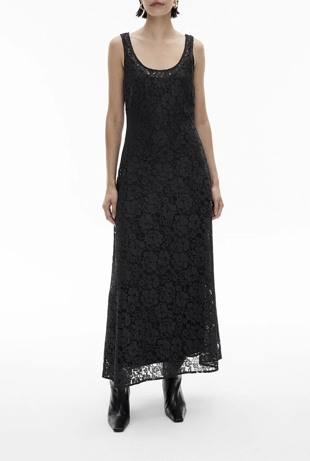 Round Neck Lace Cutout Long Dress