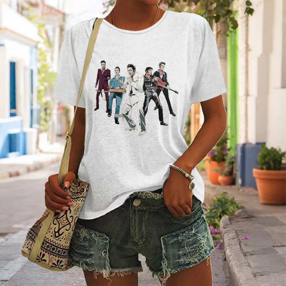 Women's The King Print Short Sleeve Round Neck Cotton T-Shirt