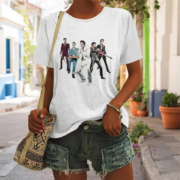 Women's The King Print Short Sleeve Round Neck Cotton T-Shirt