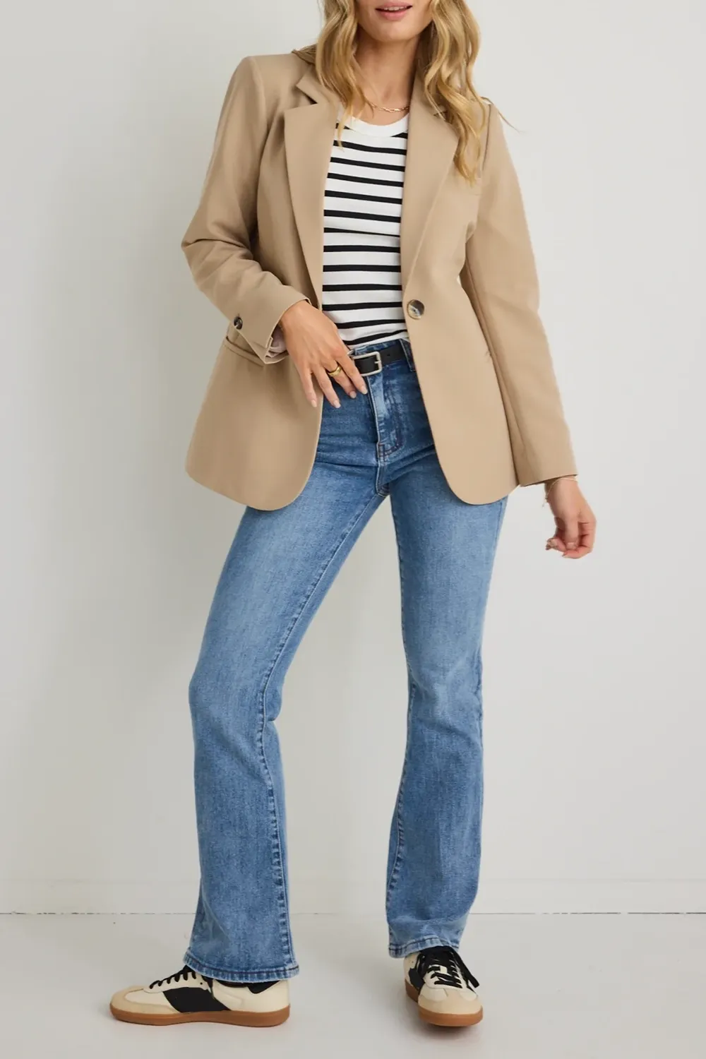 Beige Striped Top Layered Blazer