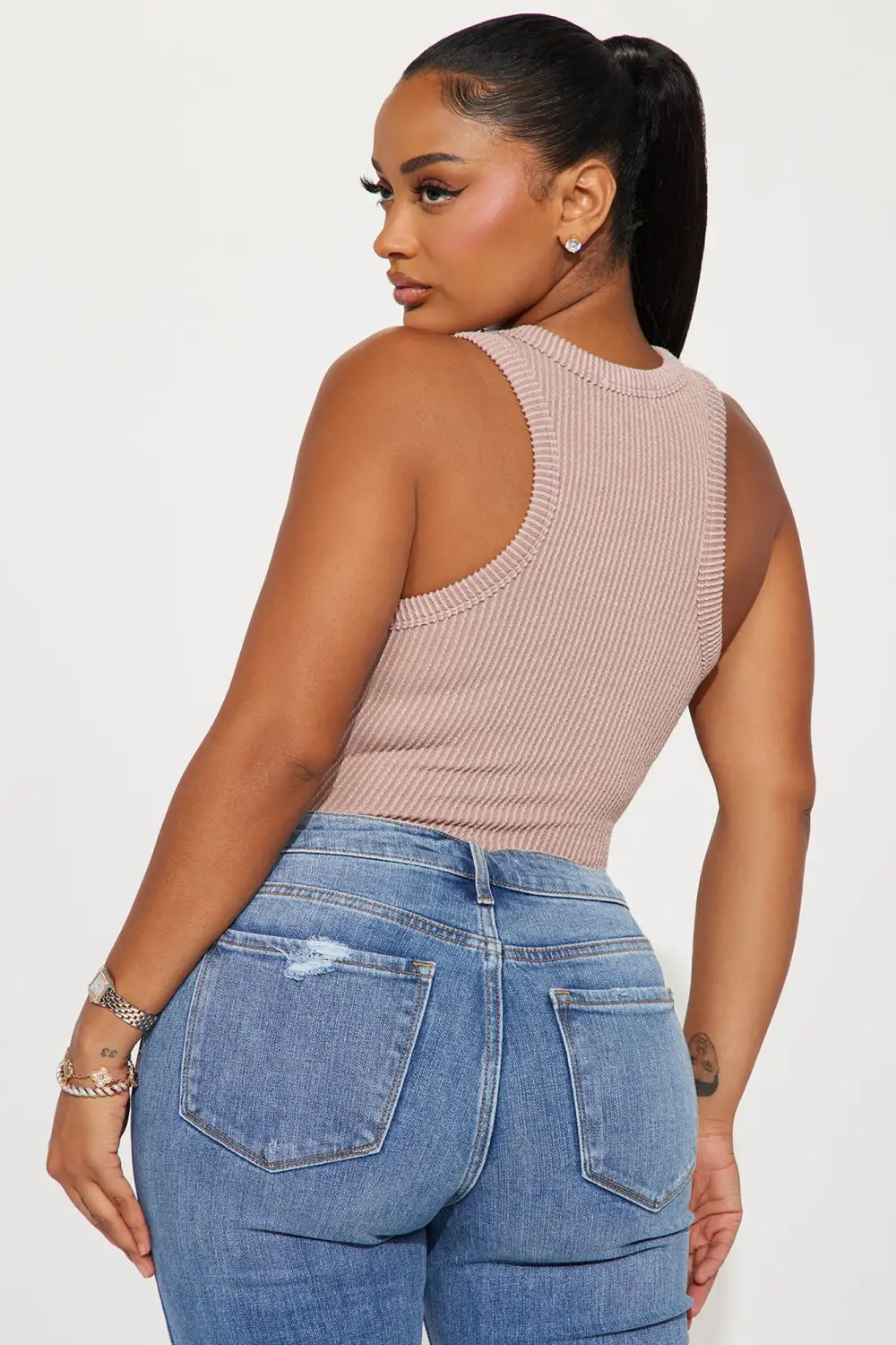 Not Amused Ribbed Bodysuit - Taupe