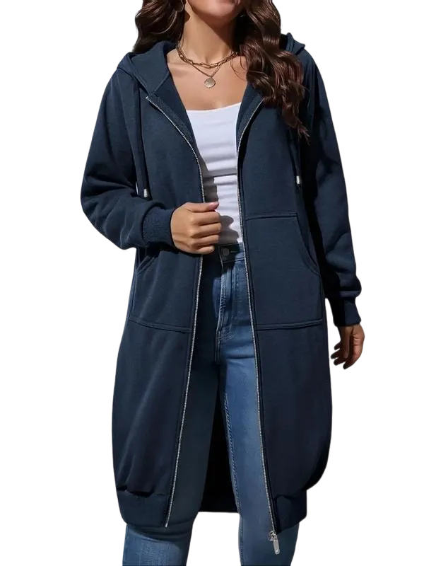 🧥 Women's Longline Zip-Up Fleece Hoodie
