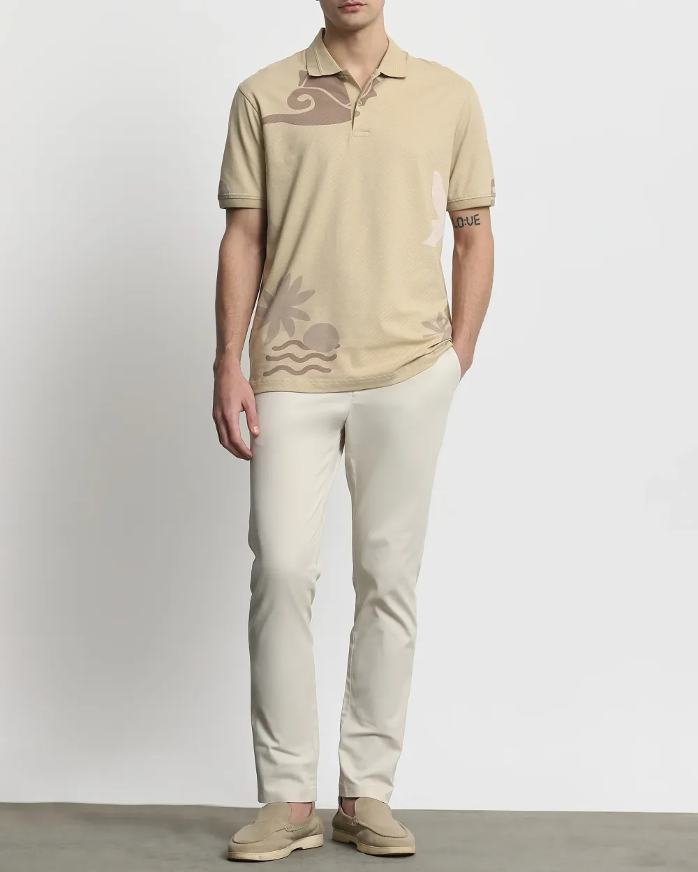 Daily Simple Soft  Beige Brocade Texture Polo Shirt