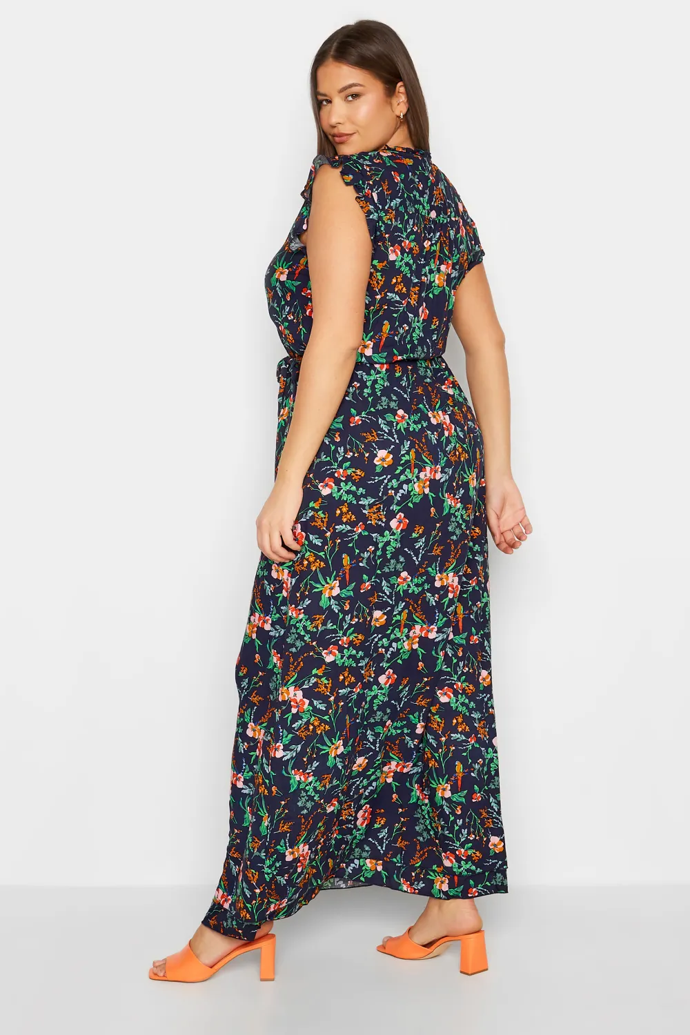 LTS Tall Navy Blue Floral Print Frill Sleeve Maxi Dress
