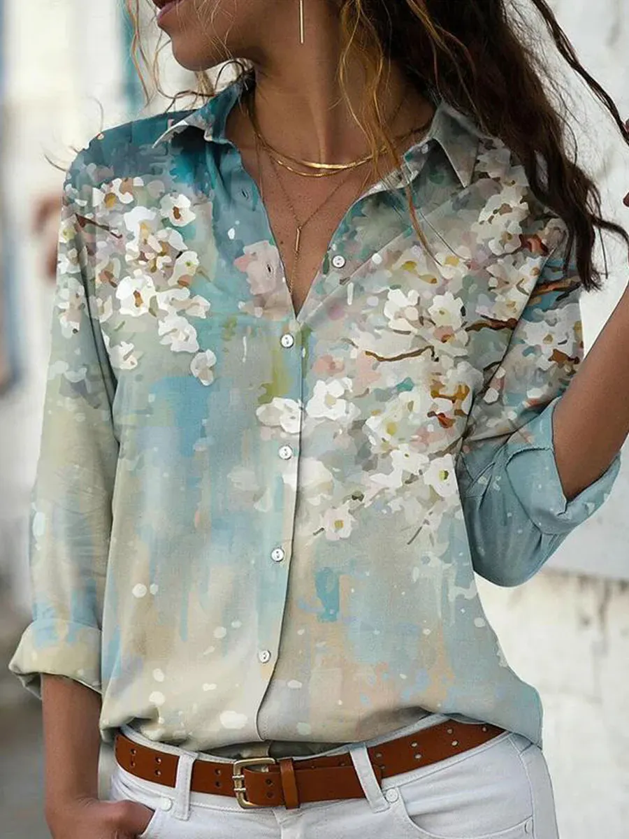 Casual Loose Floral Print Sun Protection Long Sleeve Blouse