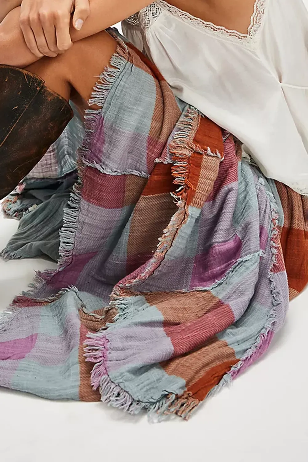 Plaid Patchwork Asymmetric Midi Skirt