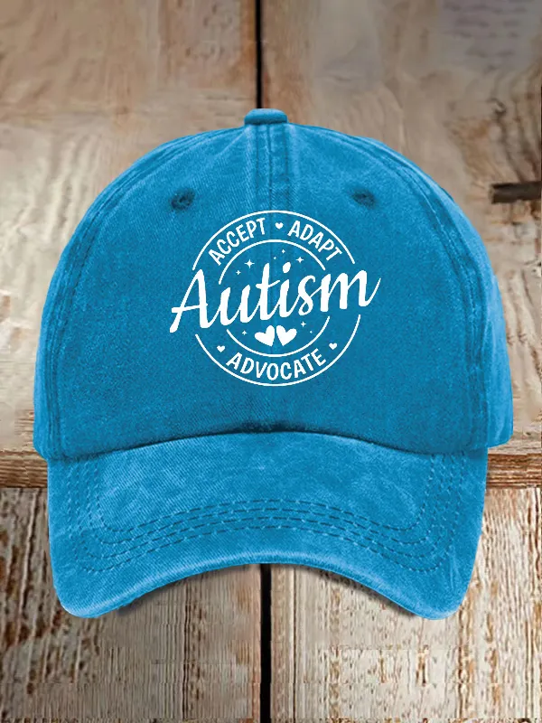 Unisex Distressed Washed Accept Adapt Advocate Autism Awareness Print Hat