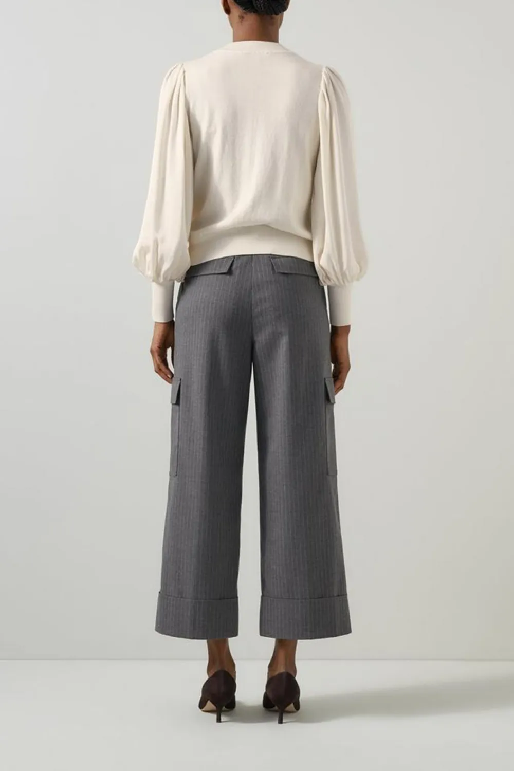 White Puff Sleeve Mock Neck Knit Sweater