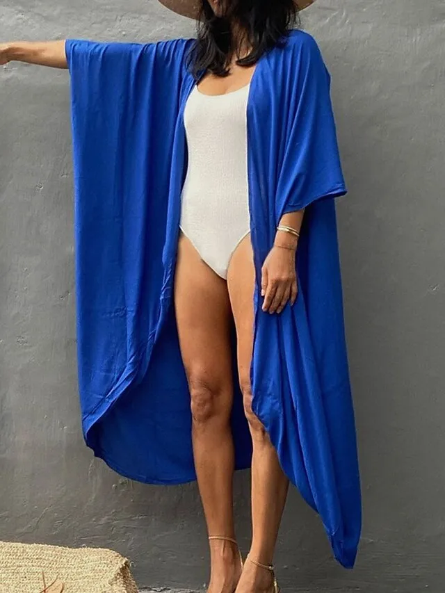 Women's Swimwear Cover Up Beach Top Normal Swimsuit Lace up Pleated UV Protection Pure Color Black White Red Royal Blue Beige V Wire Bathing Suits New Vacation Holiday