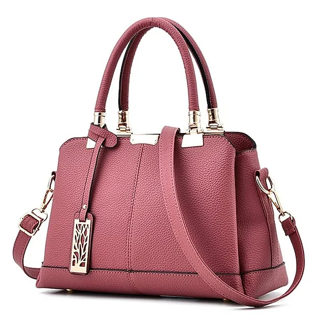 Women's Handbag Crossbody Bag Satchel Top Handle Bag PU Leather Daily Zipper Chain Solid Color Wine Black Pink