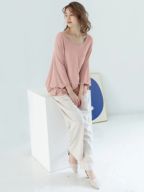 Vintage Loose Round-Neck Batwing Sleeves Shirts