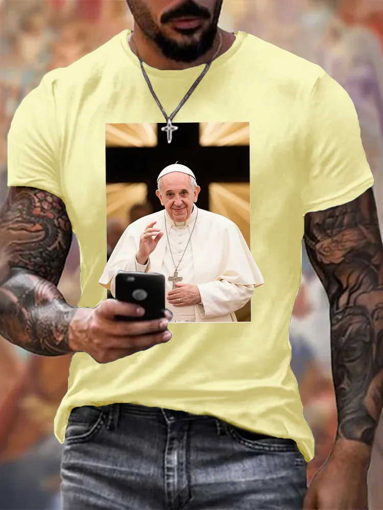 Men's I Love PF Print Short Sleeve Round Neck Cotton T-Shirt