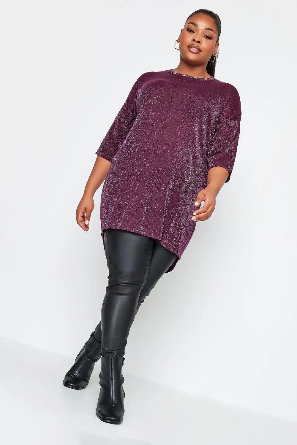 YOURS Curve Grey Metallic Eyelet Jumper
